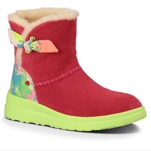 I Heart Ugg Knotty Paint Splatter Ankle Boots Shearling Sherpa Suede Boot #556